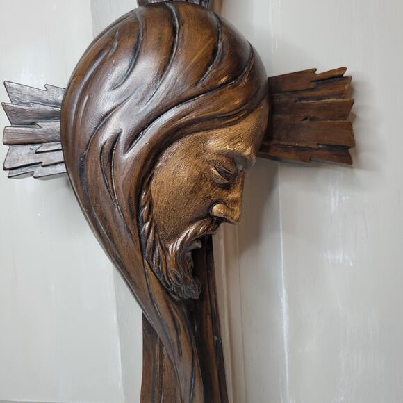 Vintage Crucifix Jesus Bust Cross Christianity Religious 1970s Decor Stunning - Picture 2 of 8